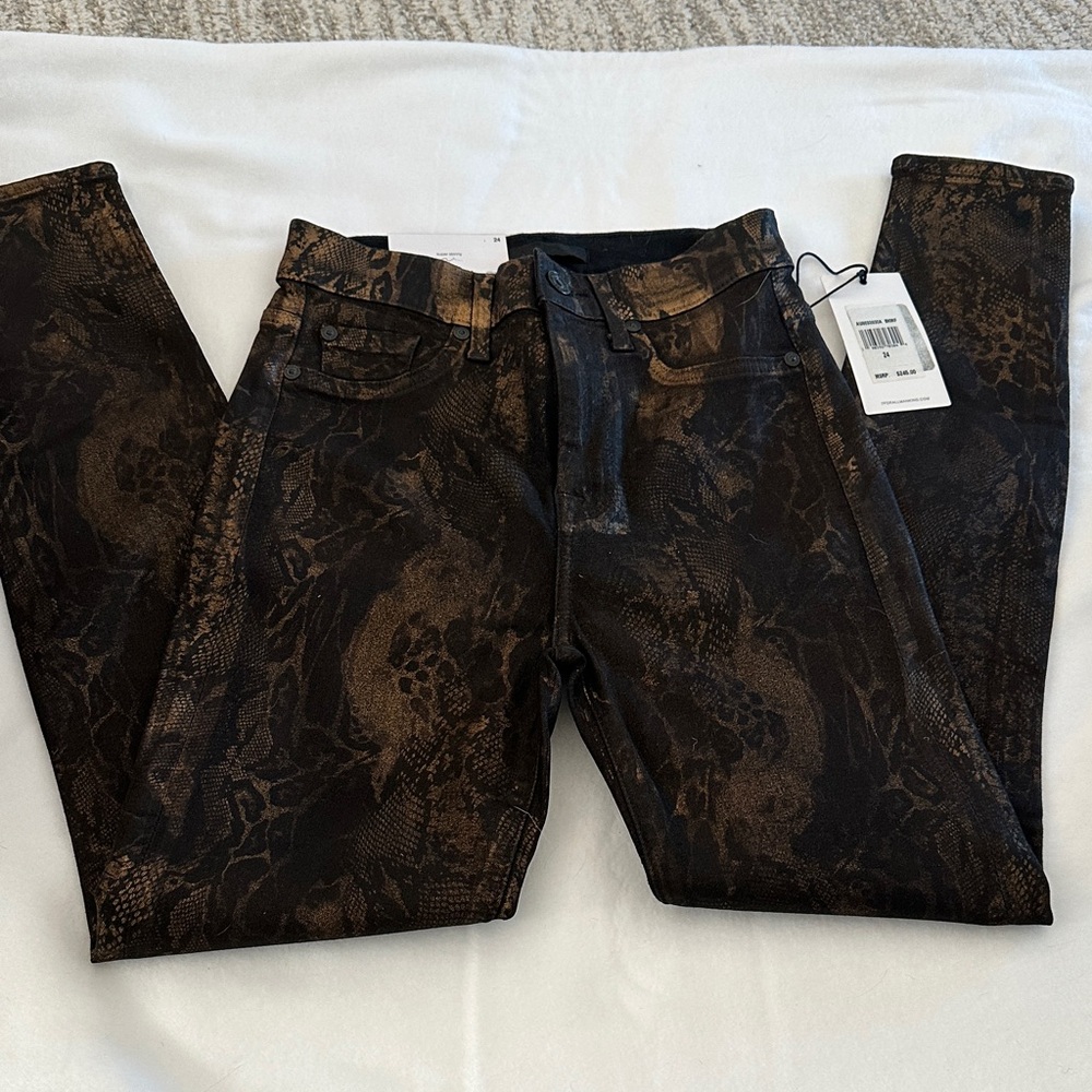 7 for All Mankind Black Marble Foil Jeans hi rise ankle skinny jeans size 24